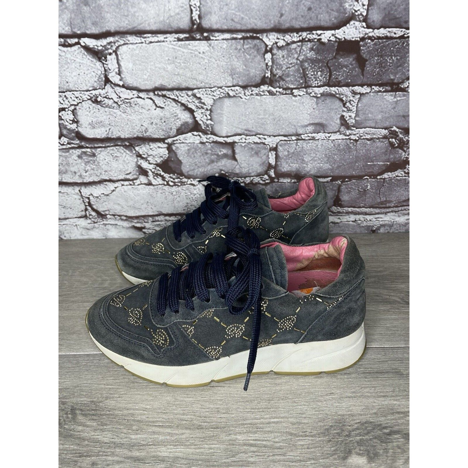 Blumarine Blumarine Blue Suede Gold Embellished Lace Up Sneakers Women Size US 6 / IT 36 - 12 Thumbnail