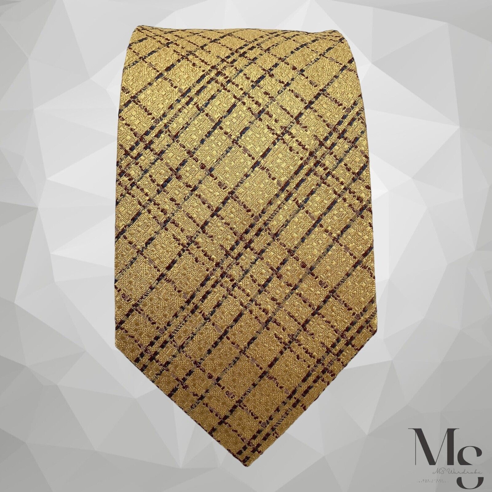 Ungaro Paris UNGARO Gold PLaid Silk Tie Made In Italy W: 3.5" EX COND Size ONE SIZE - 3 Thumbnail