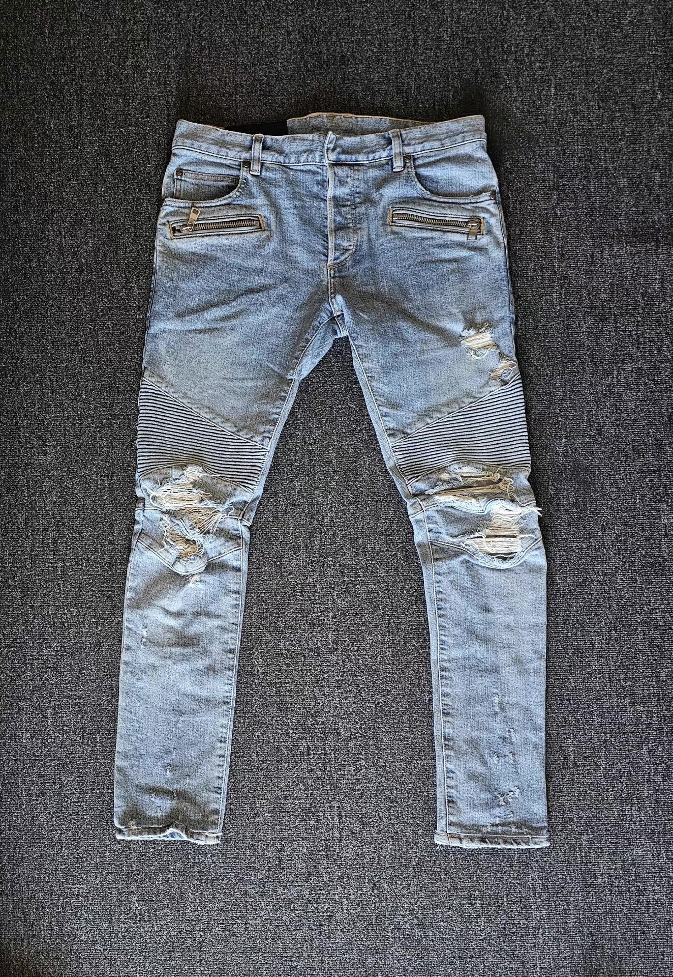 Balmain Balmain Men's Distressed Biker Jeans Size US 34 / EU 50 - 1 Thumbnail