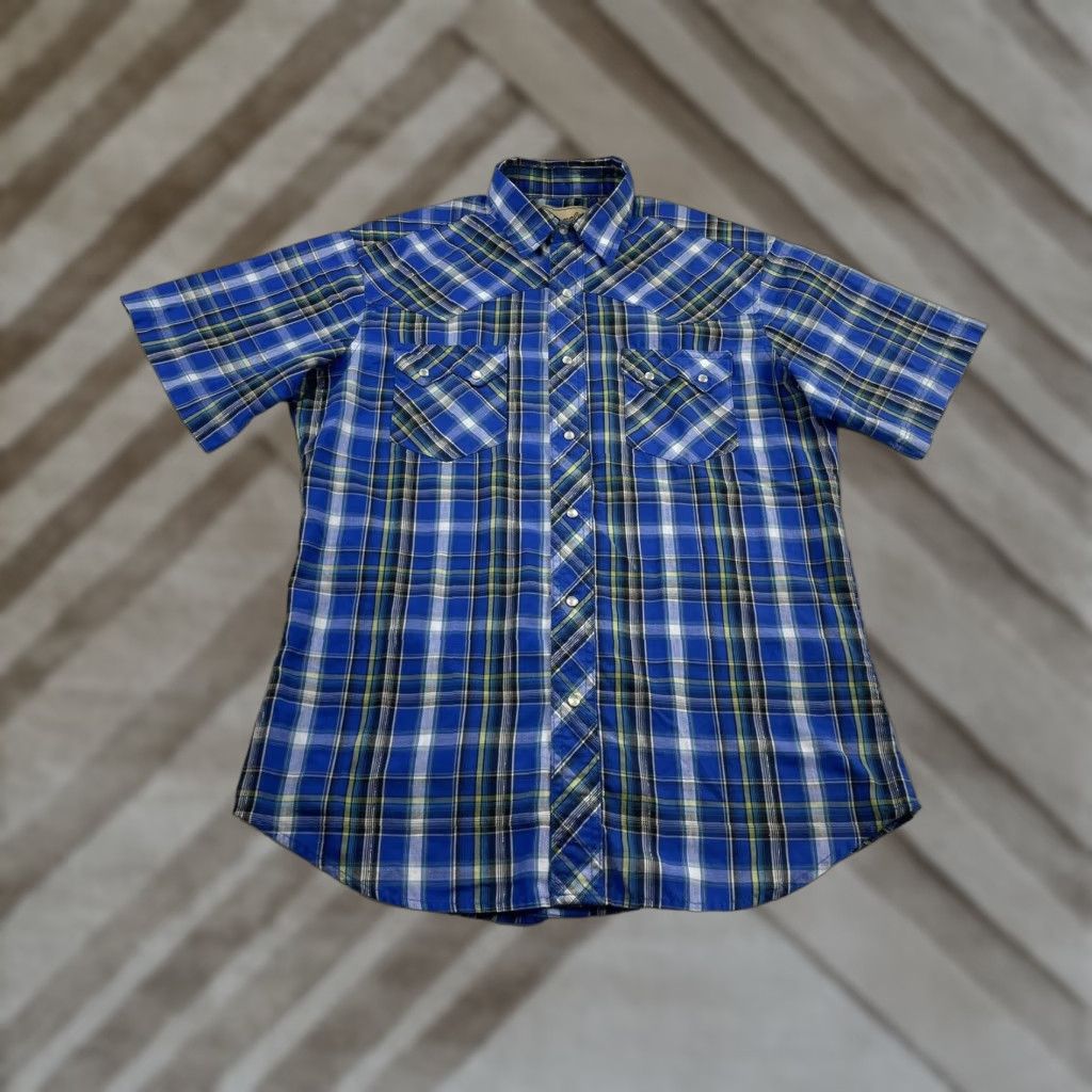 Wrangler Wrangler Shirt Plaid Short Sleeve Button-Up Mens Medium Blue Size US M / EU 48-50 / 2 - 1 Thumbnail