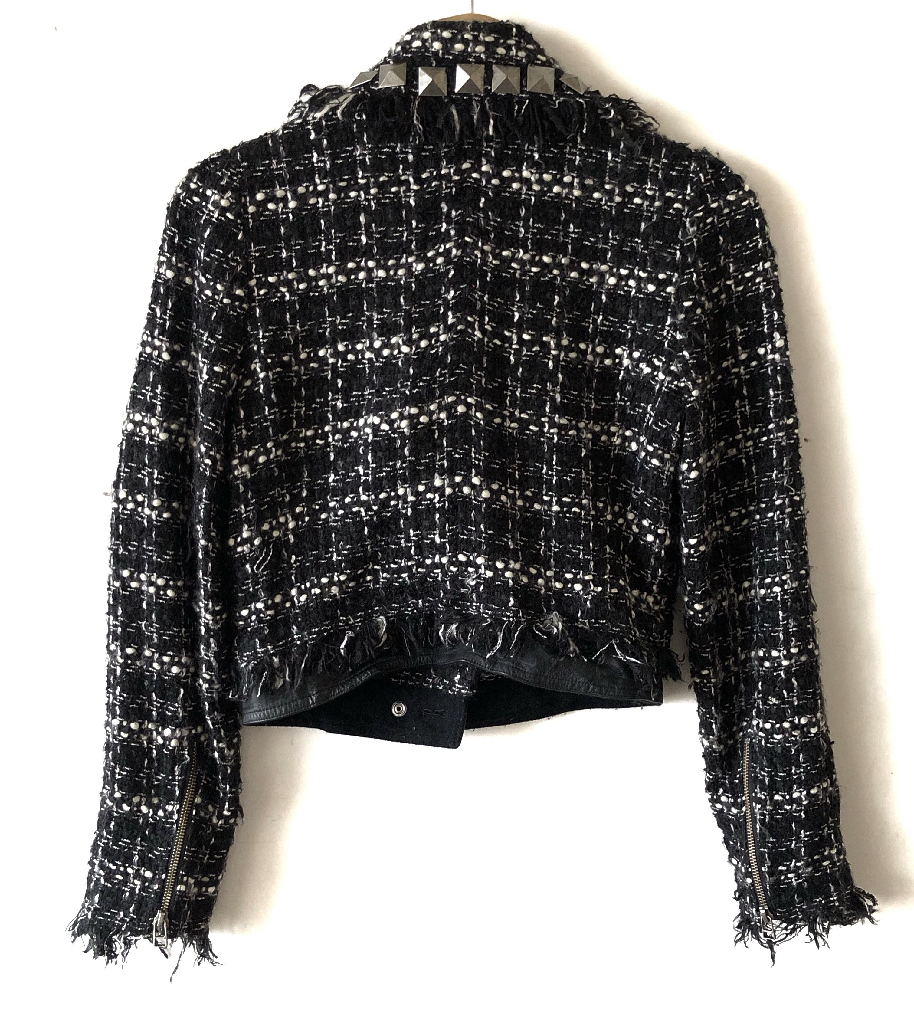 Japanese Brand RARE🔥JAPAN AULA AILA COW LEATHER TWEED STUDS DOUBLE COLLAR Size XS / US 0-2 / IT 36-38 - 12 Thumbnail
