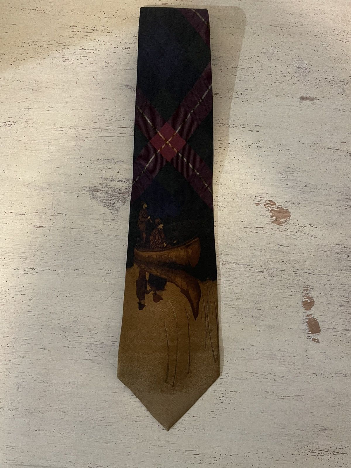 Polo Ralph Lauren × Vintage Rare Plaid-Canoe Print Silk Tie Size ONE SIZE - 1 Thumbnail
