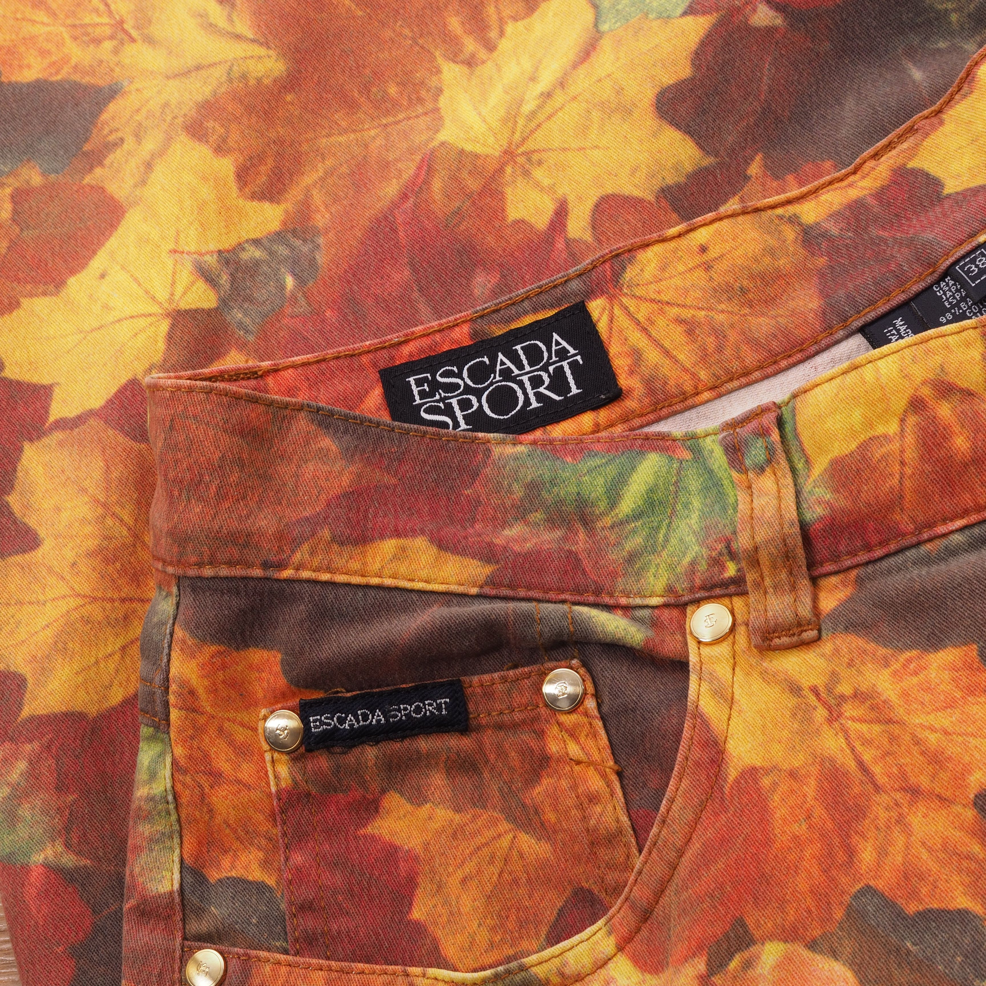 Escada ESCADA Vintage Autumn Leaves Print Pants Jeans Size 27" / US 4 / IT 40 - 3 Thumbnail