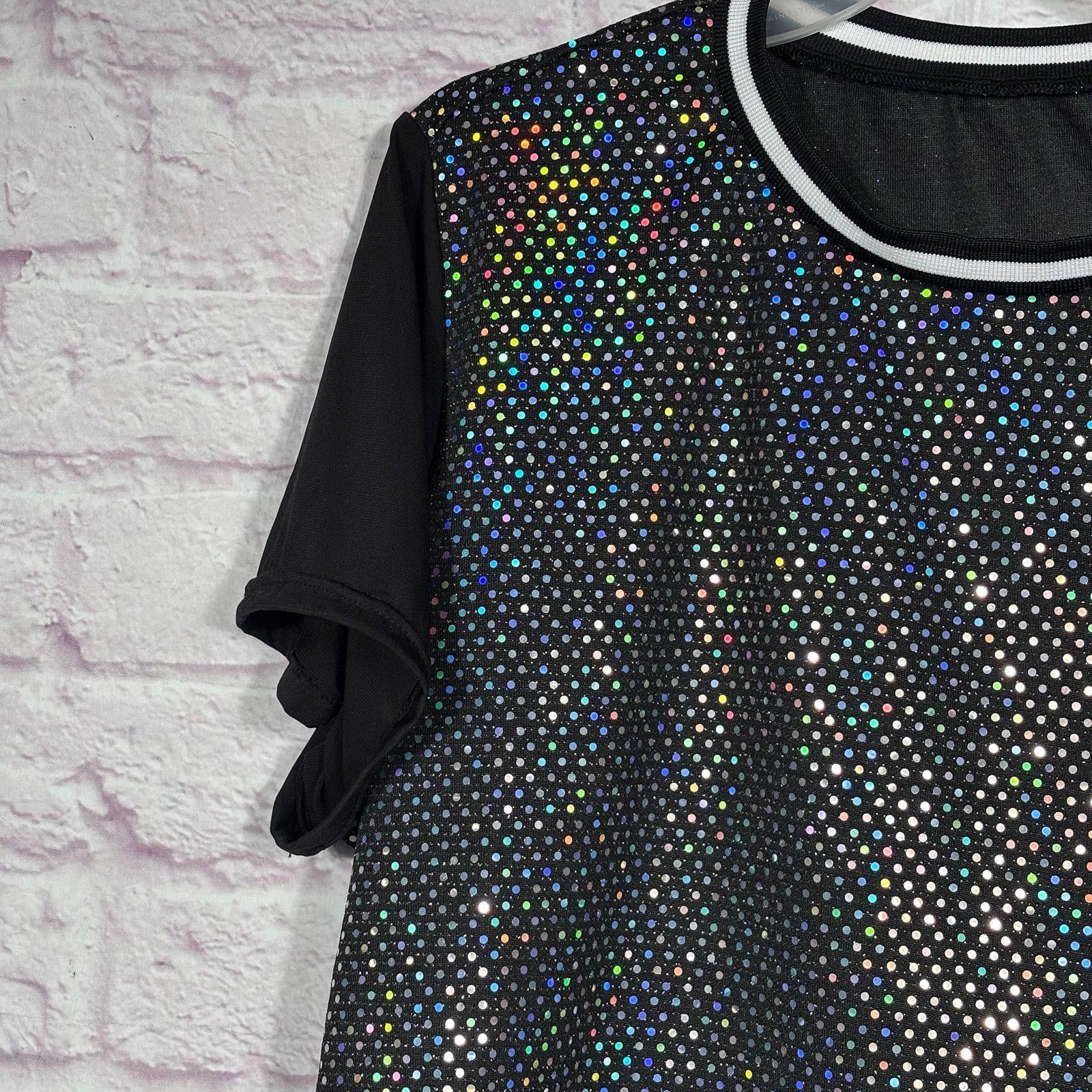 Stuart Weitzman Weissman XL Black Holographic Sequin Crop Top Size ONE SIZE - 3 Thumbnail