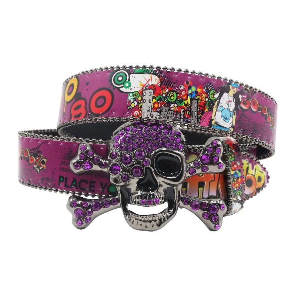 Japanese Brand Skull Rhinestones Crystal Studded Belt Pin Buckle Size ONE SIZE - 1 Thumbnail