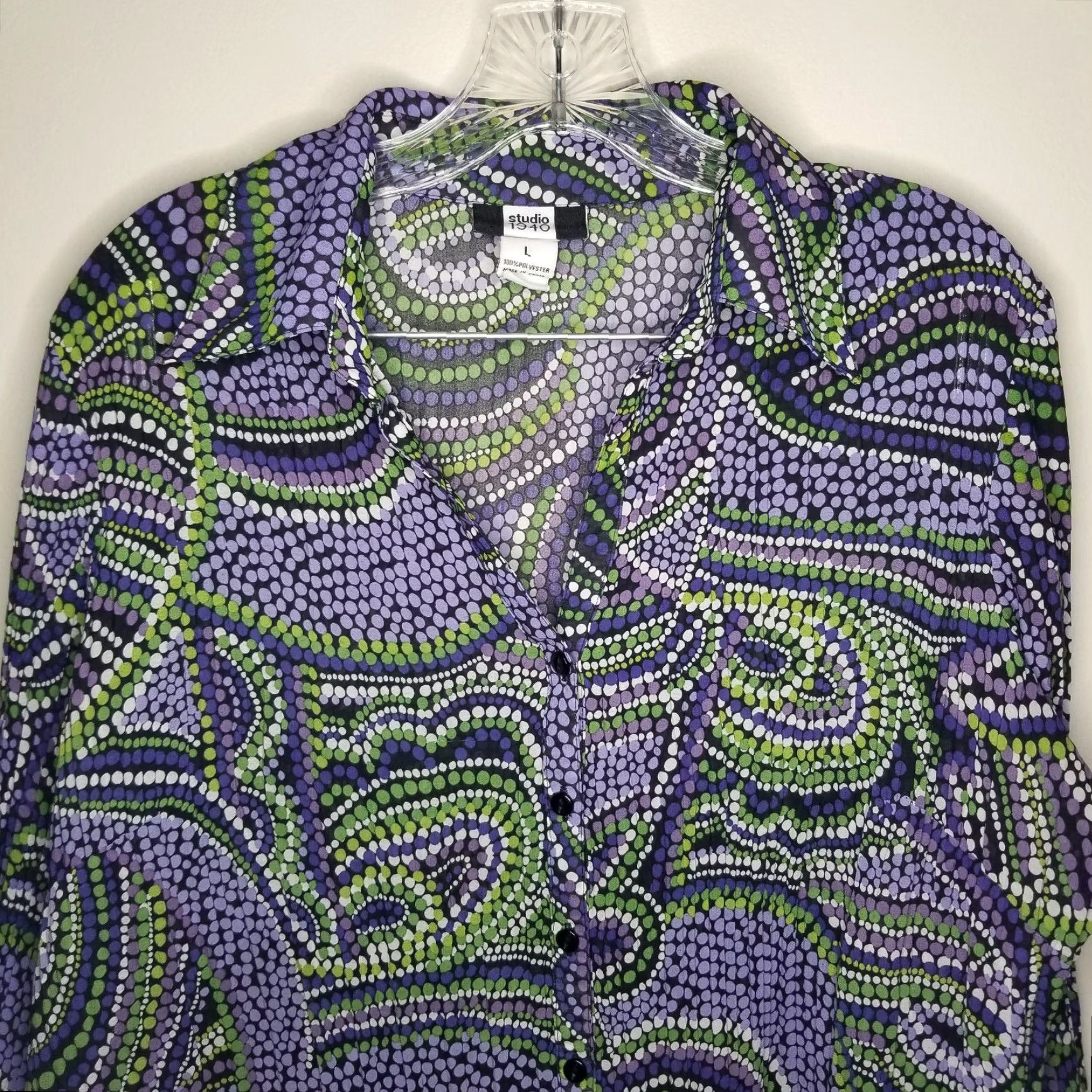 Vintage STUDIO 1940 Women's Long Sleeve Blouse Size L Purple Green Size L / US 10 / IT 46 - 3 Thumbnail