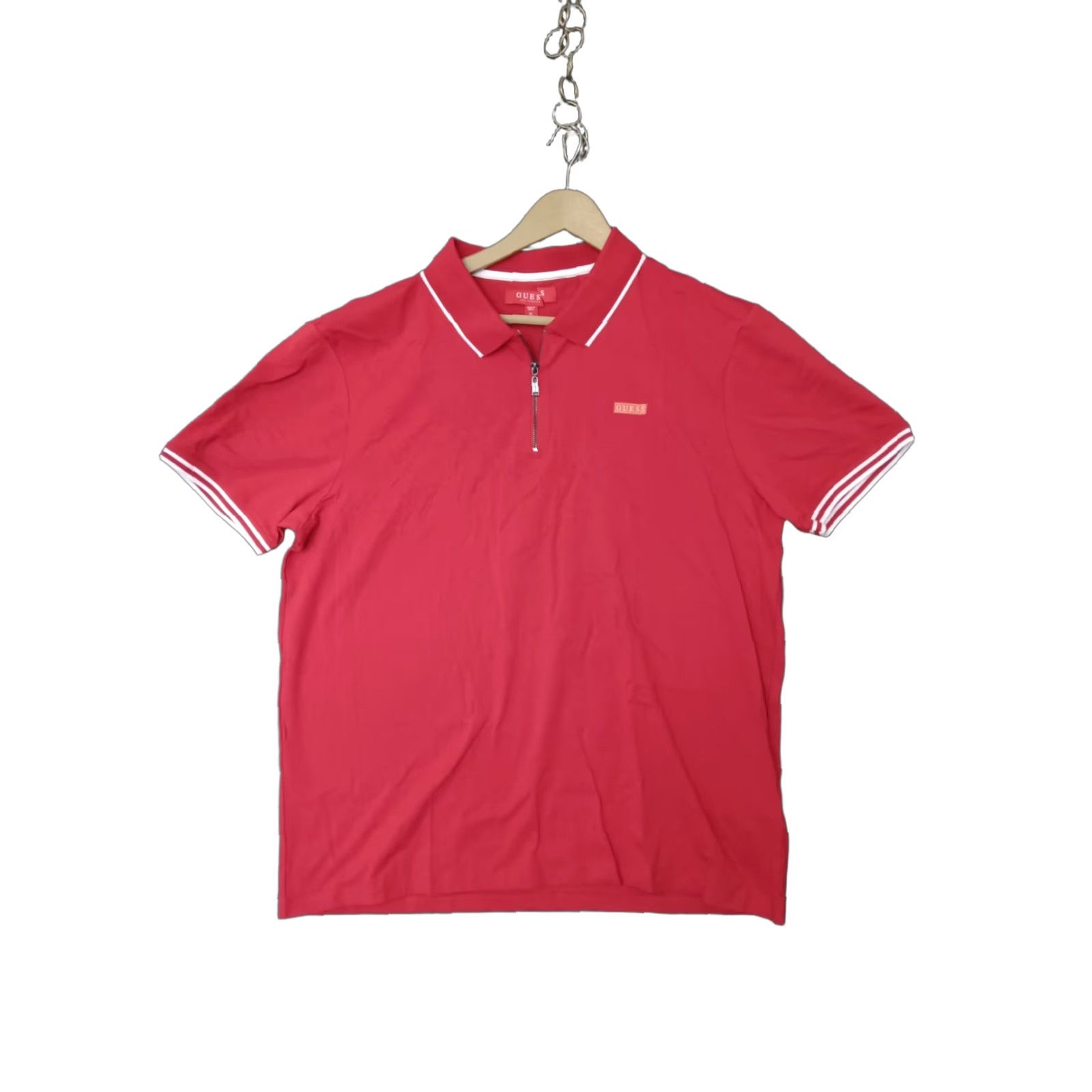 Guess GUESS Polo Shirt Short Sleeve Mens XL 1/4 Zip Collared Red T-Shirt Polo Casual Golf Walking Logo Regular 44 Chest 44 in Solid Blended Fabric Size US XL / EU 56 / 4 - 1 Thumbnail