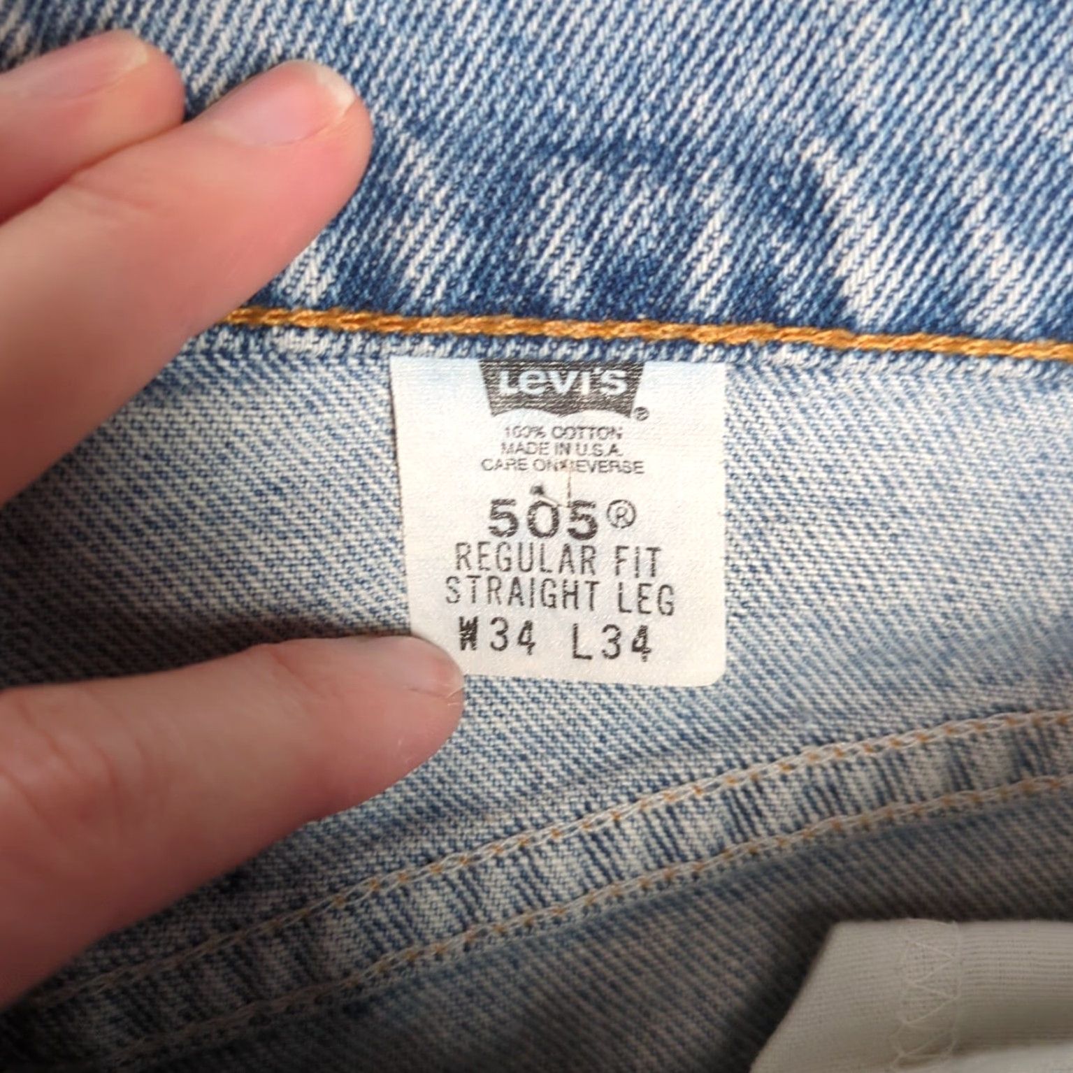 Levi's VINTAGE Levi's 505 Jeans Regular, Denim, 34x34, Blue, USA, 5-Pocket, Button Zip Closure, Cotton, Straight, Mens Size US 34 / EU 50 - 3 Thumbnail