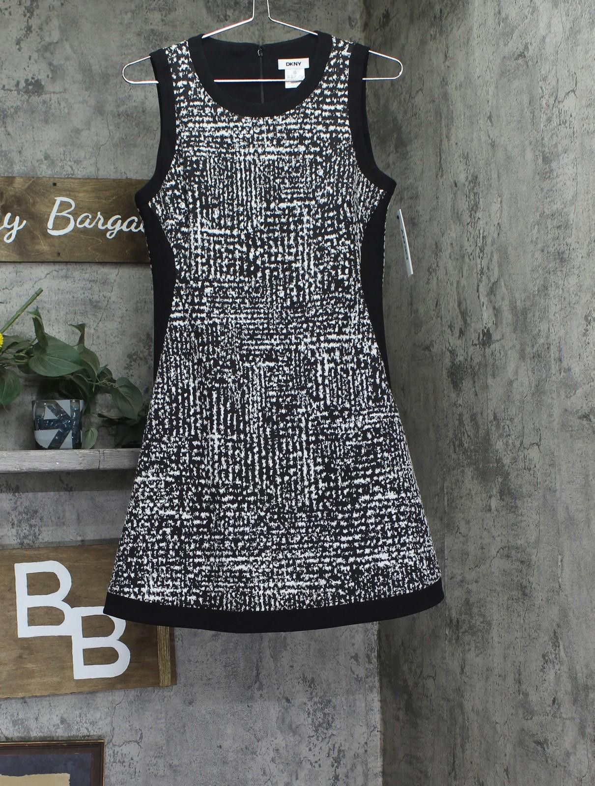 Nwt Dkny Flare Sleeveless Cocktail Dress Black / White 10p