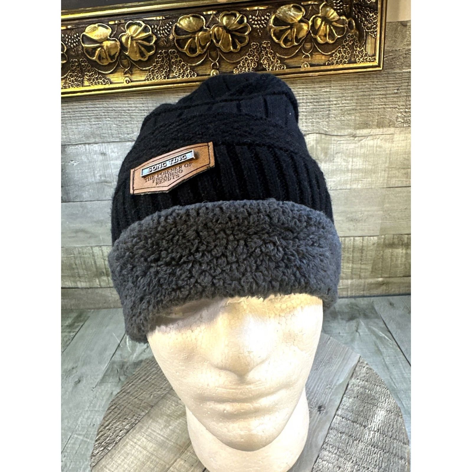 Vintage Song Ting Knit Beanie Black Gray Winter Thermal Hat Adult Size US M / EU 48-50 / 2 - 3 Thumbnail