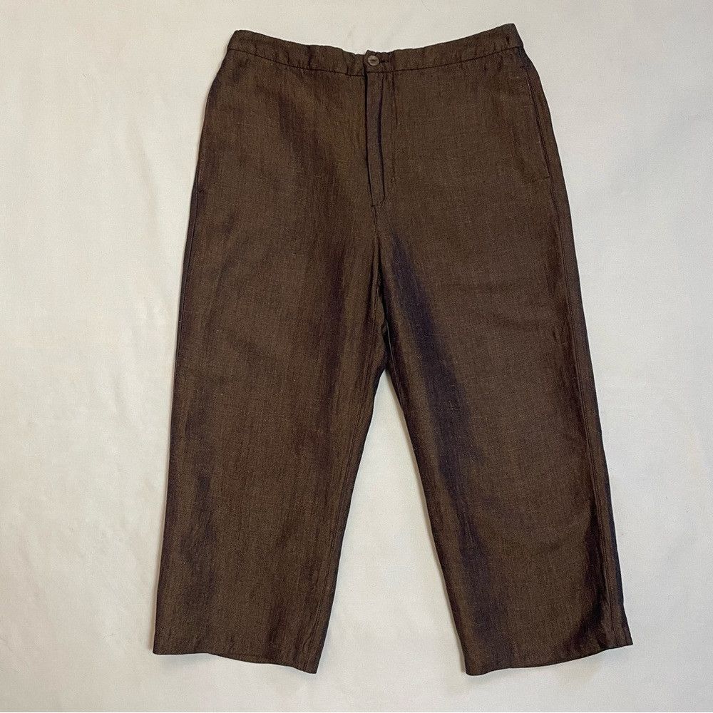 Chicos Chico's Design Linen Blend Brown Capri Pants Size 0 US S Size 28" / US 6 / IT 42 - 3 Thumbnail