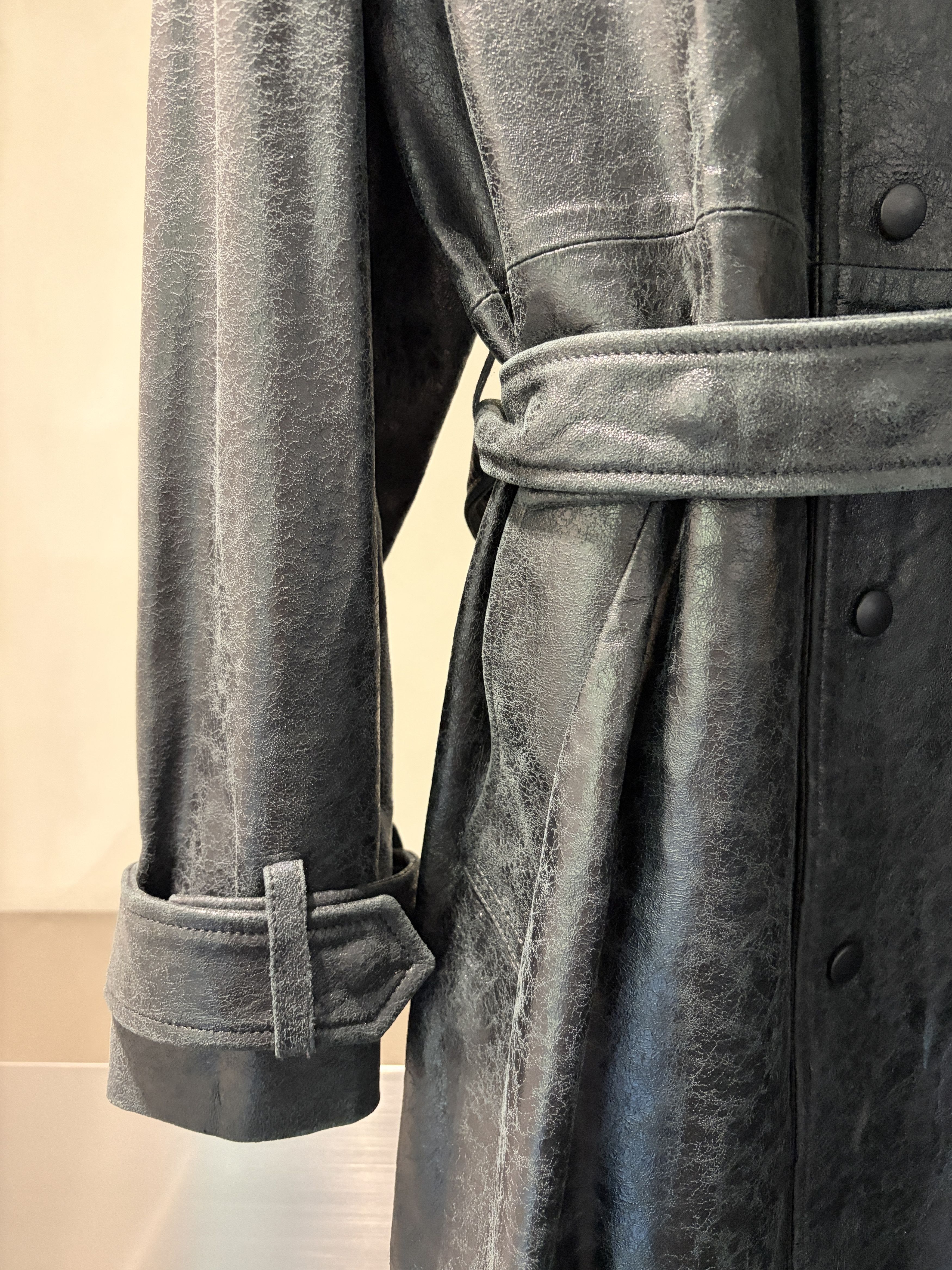 424 424 Paper Effect Distressed Leather Trench Coat Size US S / EU 44-46 / 1 - 8 Thumbnail