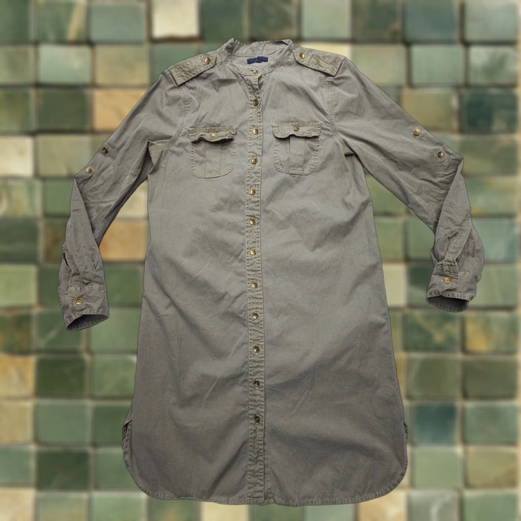 Gap Gap Shirt Dress Safari Military Y2K Green Twill Cotton Long Sleeve Size Medium Size M / US 6-8 / IT 42-44 - 1 Thumbnail