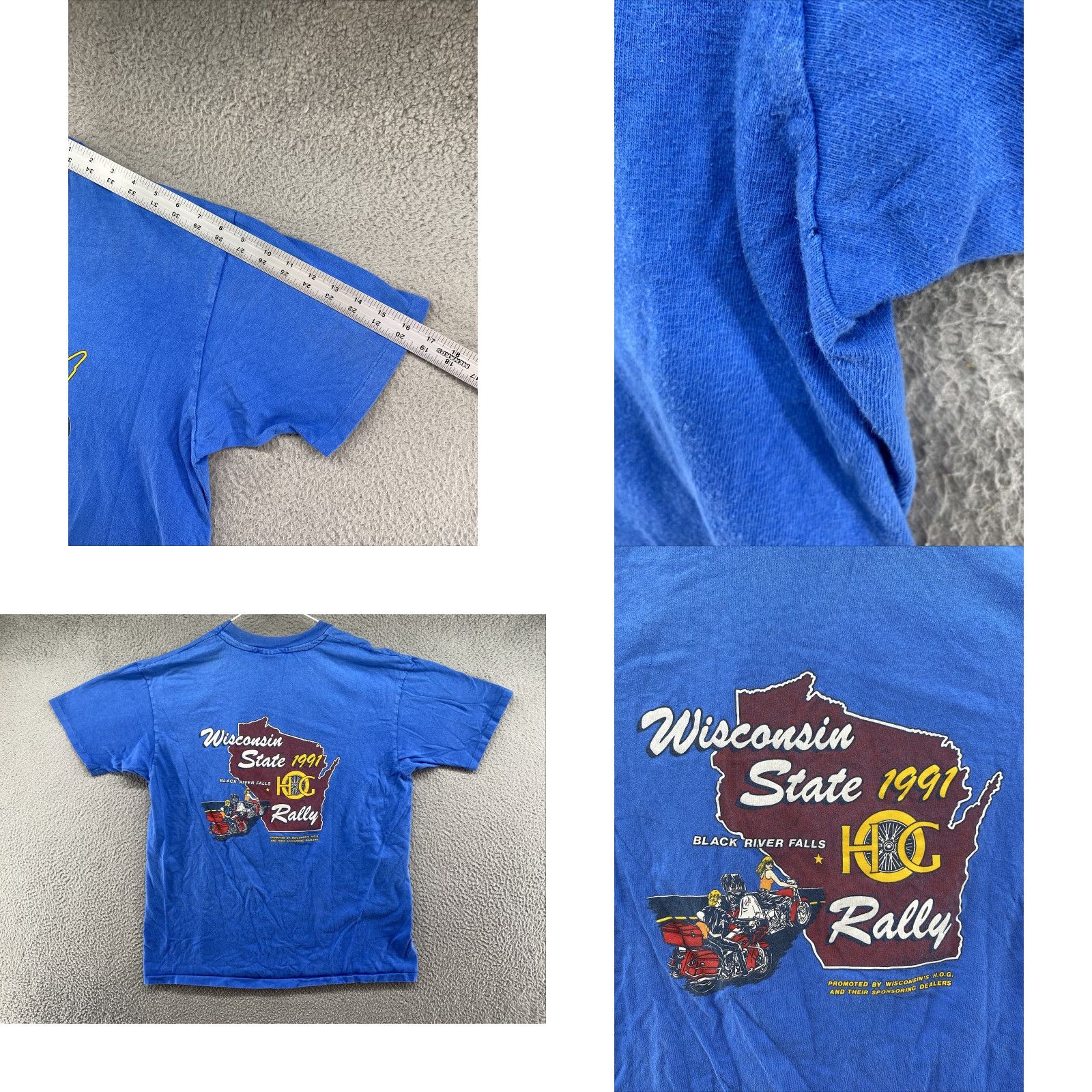 Harley Davidson VINTAGE Harley-Davidson HOG 1991 Wisconsin State Single Stitch Shirt 2XL Blue Mens Womens Unisex Adults 90s Graphic Print T-ShirtCrew Neck Size US XXL / EU 58 / 5 - 8 Thumbnail