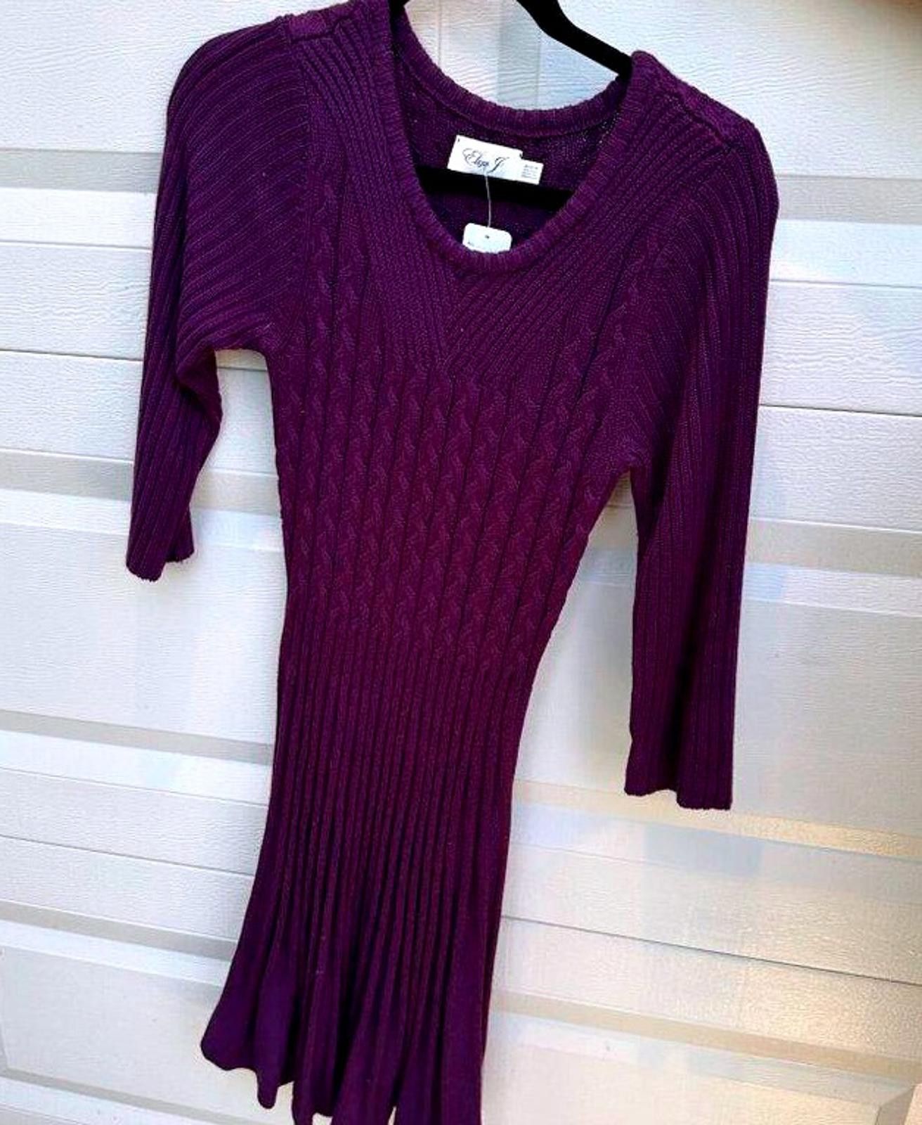 Designer Eliza J Womens Purple Cable Knit Sweater Dress Size L / US 10 / IT 46 - 1 Thumbnail