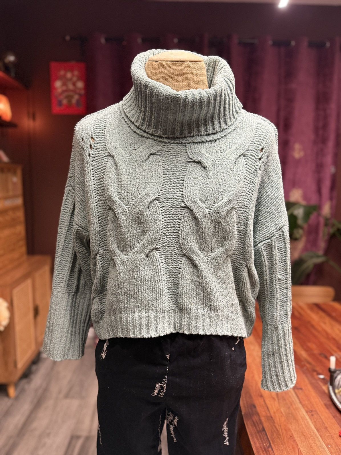Other Chunky Cable Knit Turtleneck Sweater – Sage Green Size M / US 6-8 / IT 42-44 - 2 Thumbnail