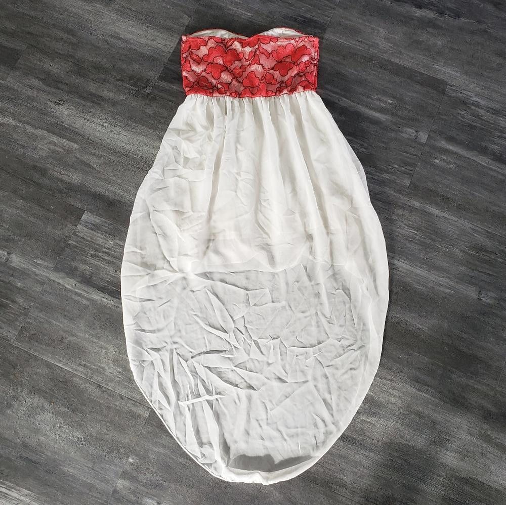 Designer White Pink Lace Detailed VB High Low Maxi Size S / US 4 / IT 40 - 2 Thumbnail
