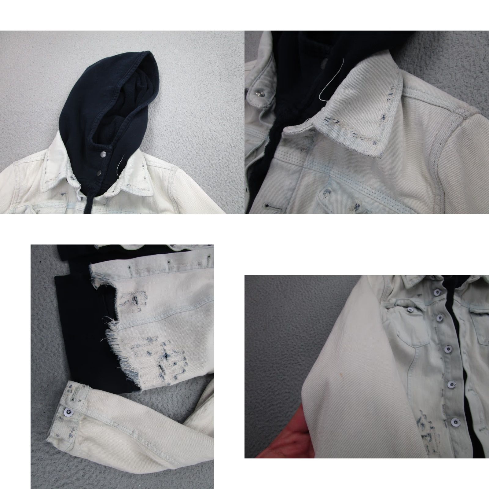Free People Free People Hoodie Jacket Womens S Bleached Demim Distressed Frayed Grunge Punk Denim Jacket Hooded Blue 70s? Size S / US 4 / IT 40 - 8 Thumbnail