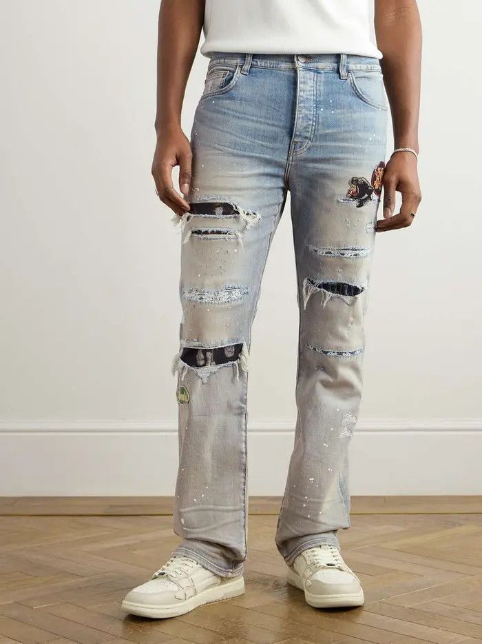 Amiri o1orln0326 Skinny-Fit Distressed Paint-Splattered Jeans Blue Size US 31 - 3 Thumbnail