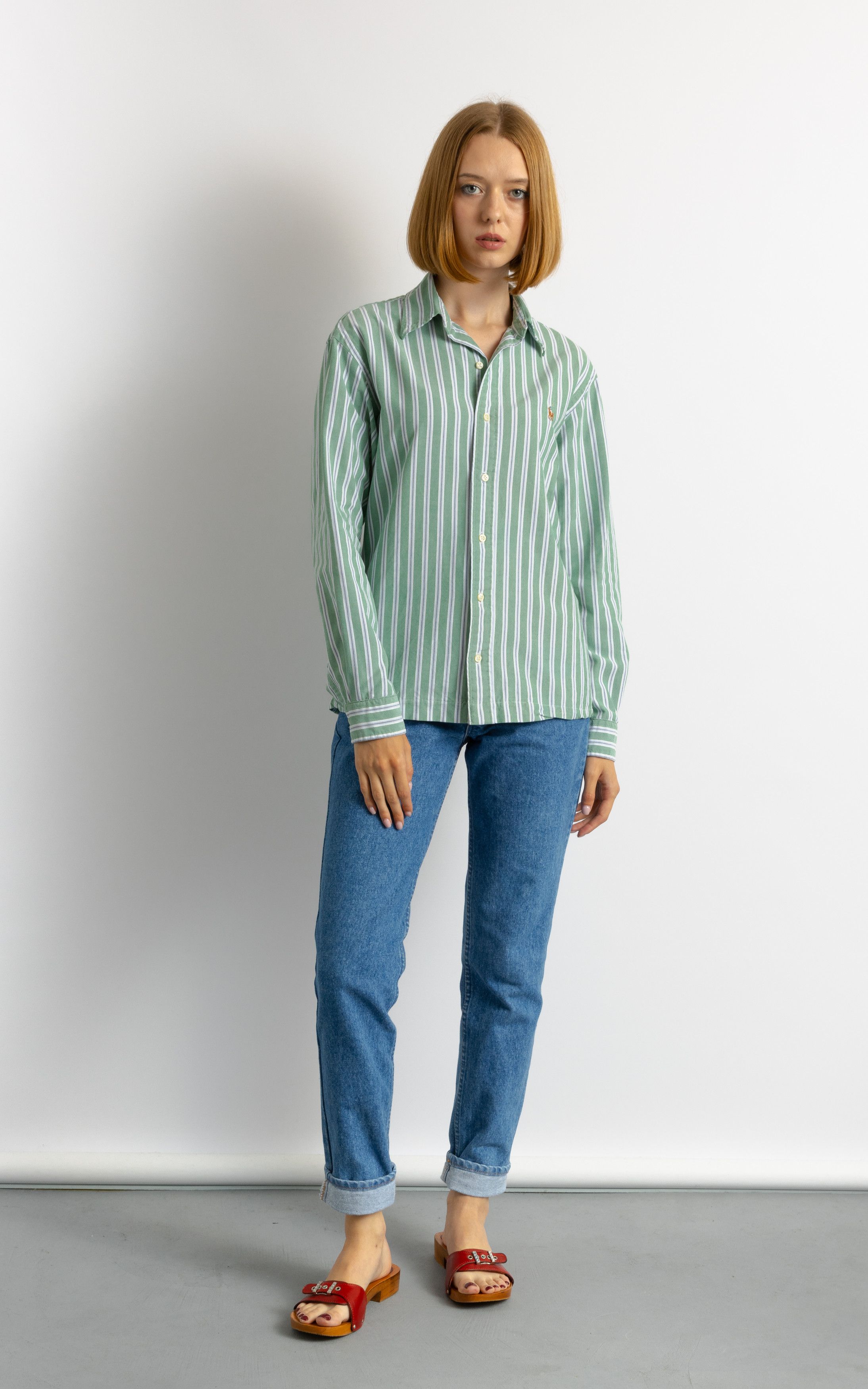 Ralph Lauren Woman Ralph Lauren Green Striped Candy Shirt 8697 Size M / US 6-8 / IT 42-44 - 1 Thumbnail
