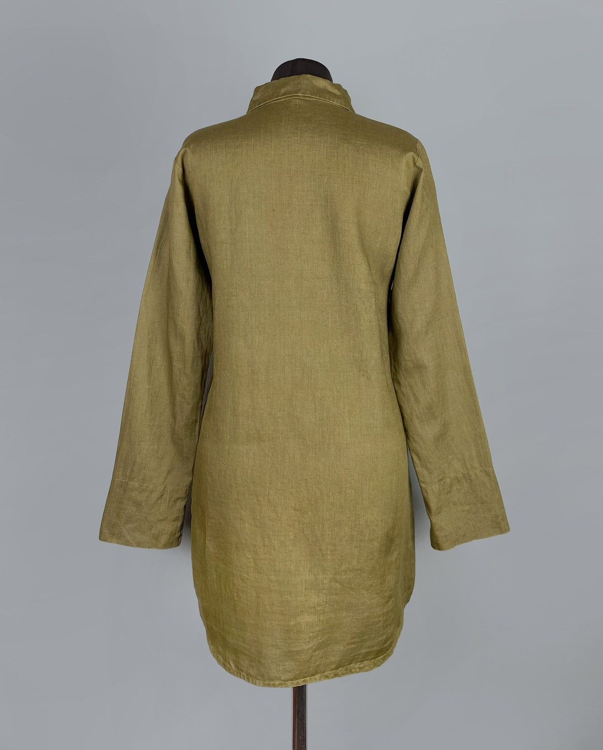 Vintage Women's KATHARINA HOVMAN 100% Linen LS Khaki Shirt US 6 Size M / US 6-8 / IT 42-44 - 4 Thumbnail