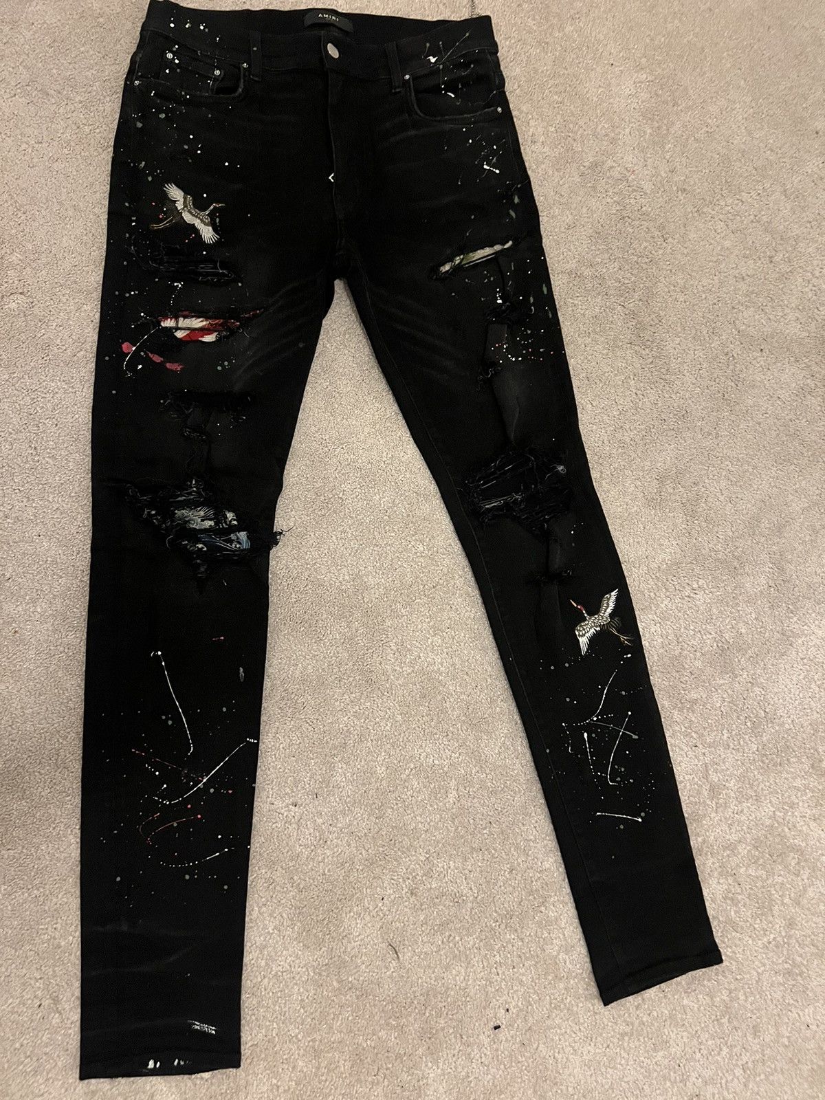 Amiri Amiri “Art Bird Crane Patch” Denim Jeans Size US 33 - 2 Thumbnail