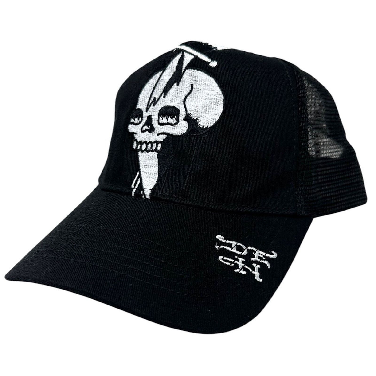 Ed Hardy Ed Hardy Trucker Hat Embroidered Skull Black Snapback Cap Size ONE SIZE - 2 Thumbnail