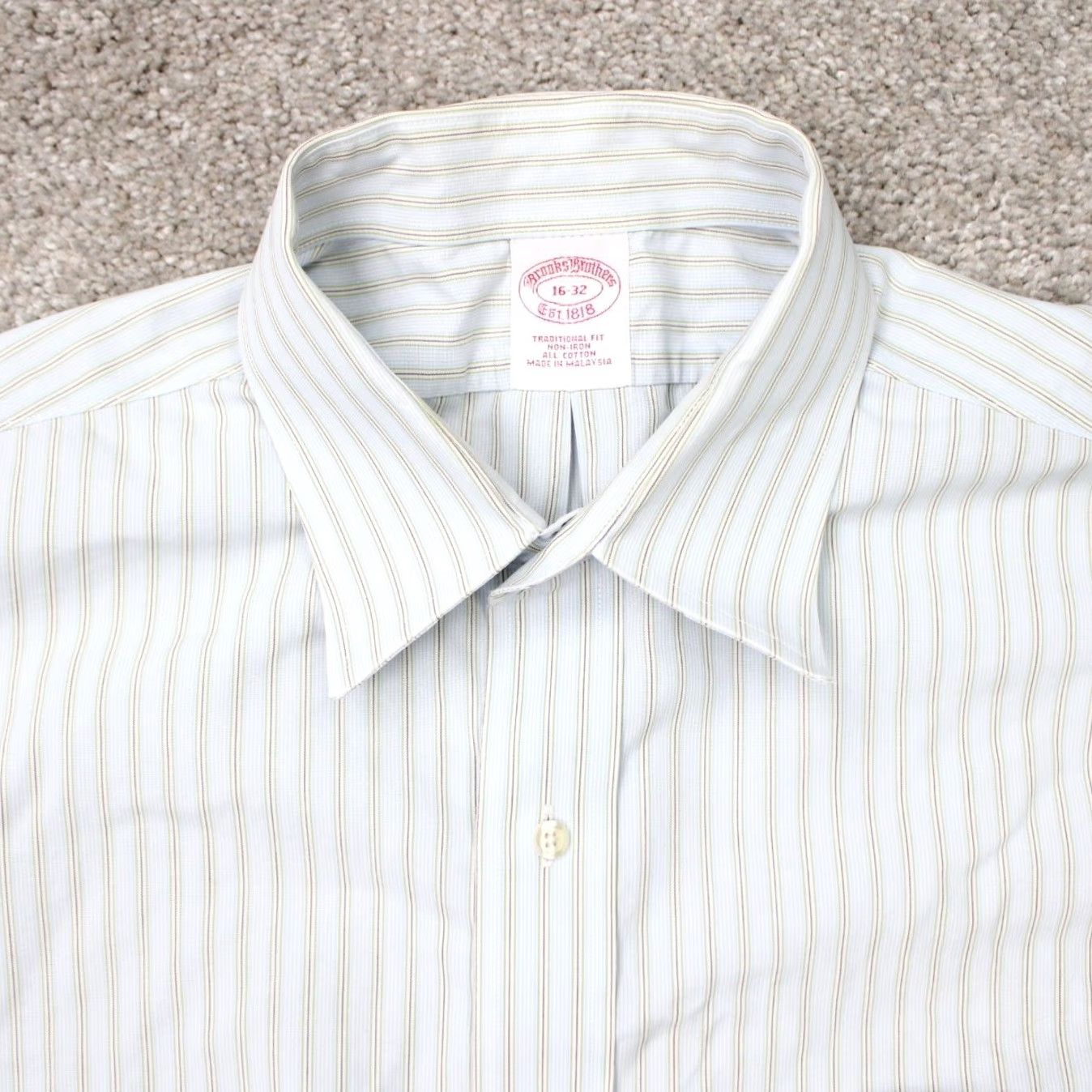 Brooks Brothers Brooks Brothers Dress Shirt Mens 16, 32 Blue/Yellow Non-Iron Cotton L/S Button Down Collar Classic Fit Size 42R - 6 Thumbnail