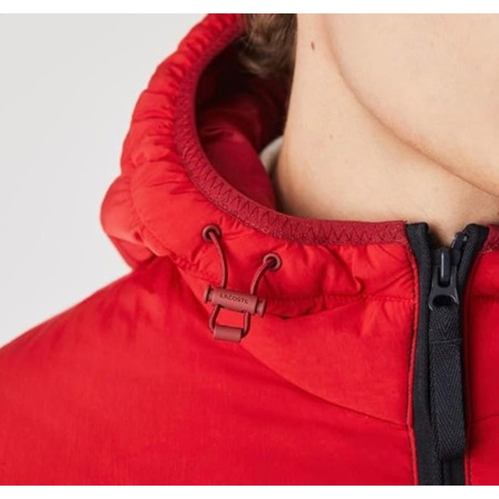 Lacoste Lacoste mens Solid Taffeta Puffer Hooded Jacket Blue/Red 2XL Size US XXL / EU 58 / 5 - 4 Thumbnail