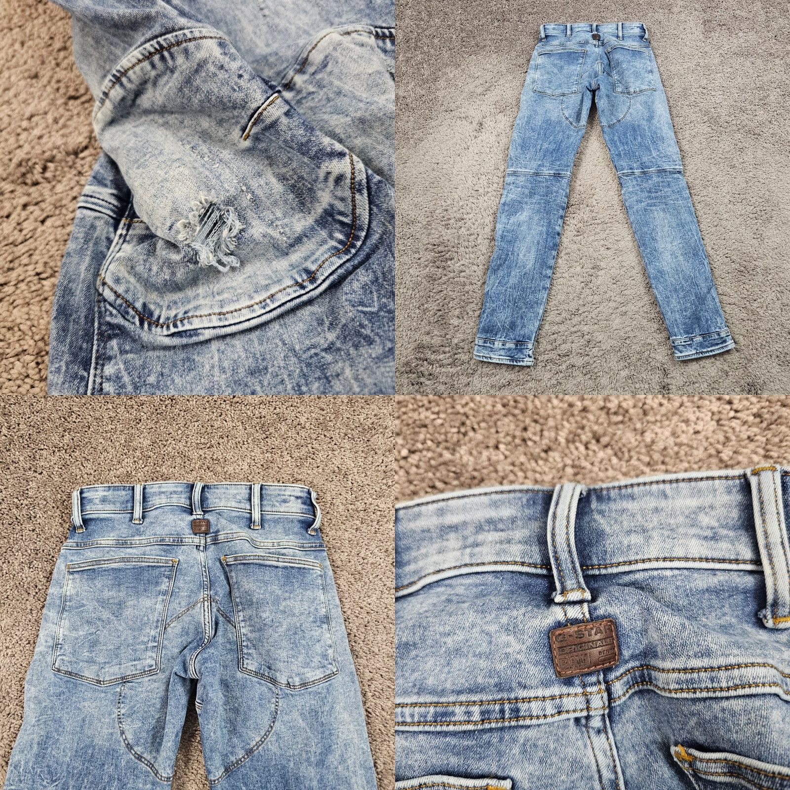 G-Star G-Star Raw 5620 3D Skinny Jeans Men 28x32 Low Rise Acid Wash Stretch Denim Blue Size US 26 / EU 42 - 8 Thumbnail