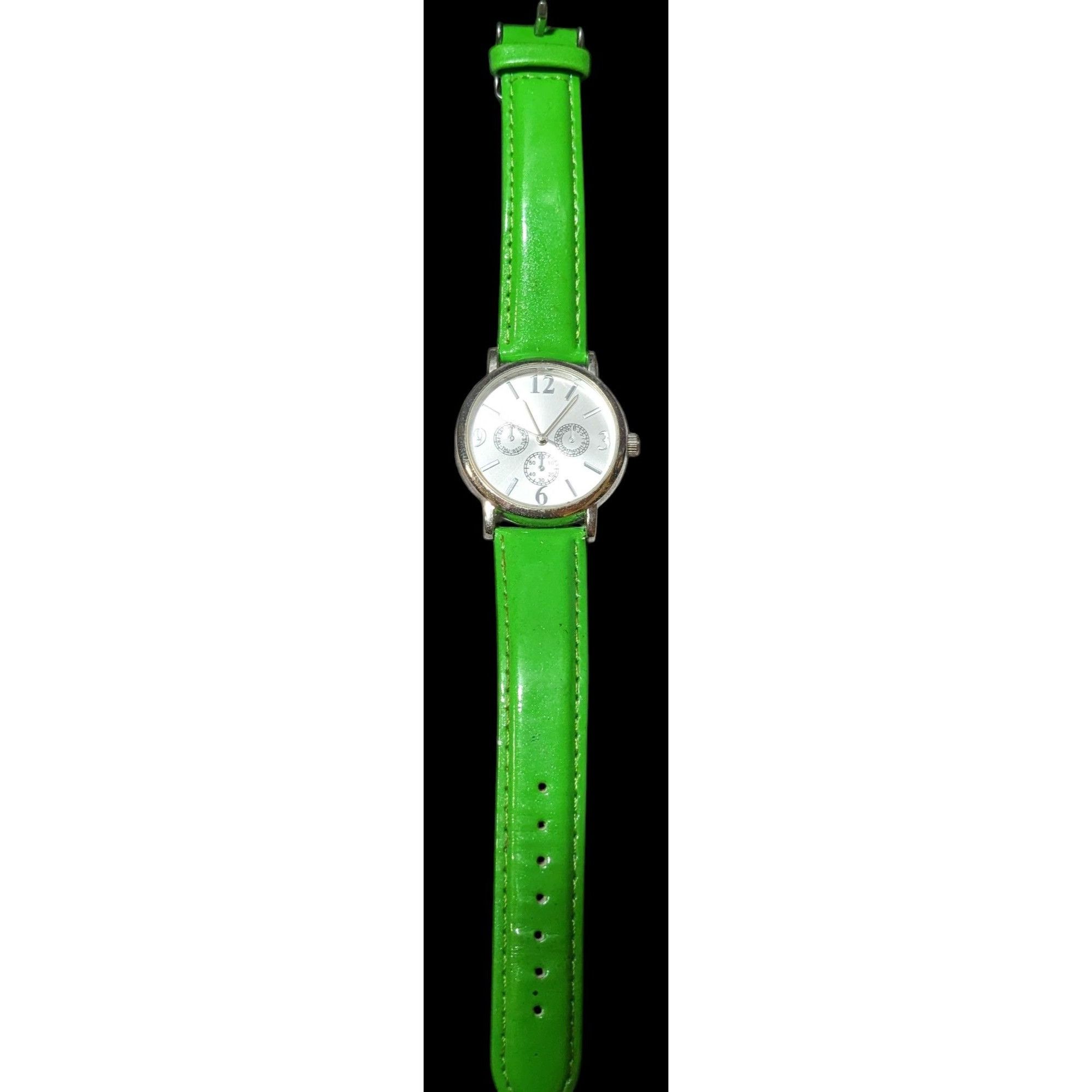 Other Lime Green Faux Leather Silver Tone Face Analog Watch Size ONE SIZE - 2 Thumbnail