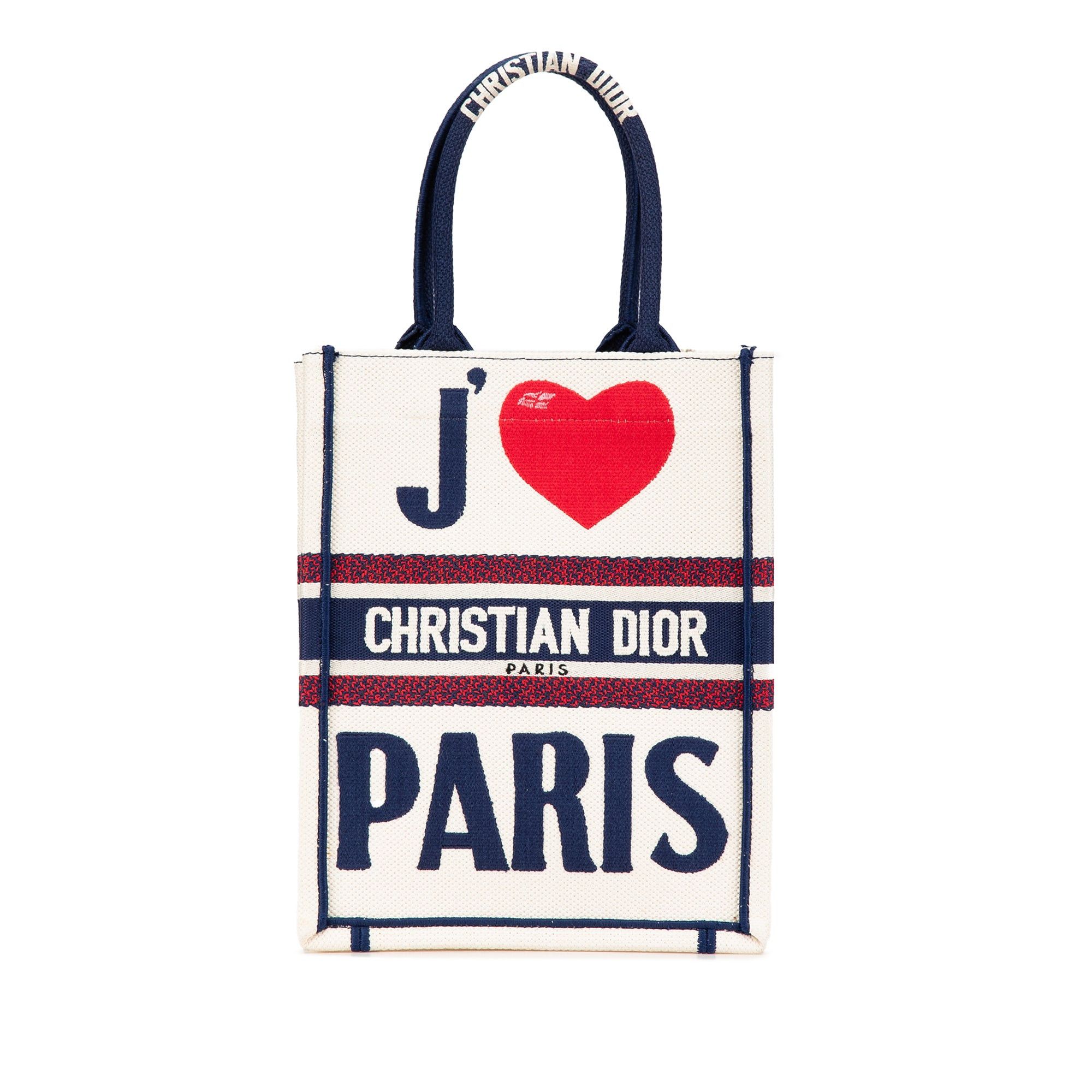 Dior Dior Canvas Embroidered I Love Paris Vertical Book Tote White Size ONE SIZE - 1 Thumbnail