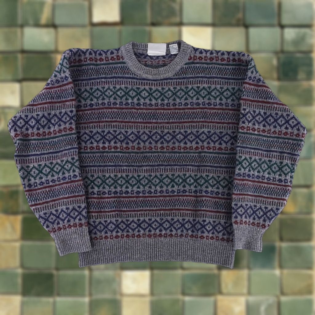 London Fog London Fog Sweater Mens M Gray Wool Fair Isle Knit Patterned Pullover Shetland Knit M Size US M / EU 48-50 / 2 - 1 Thumbnail