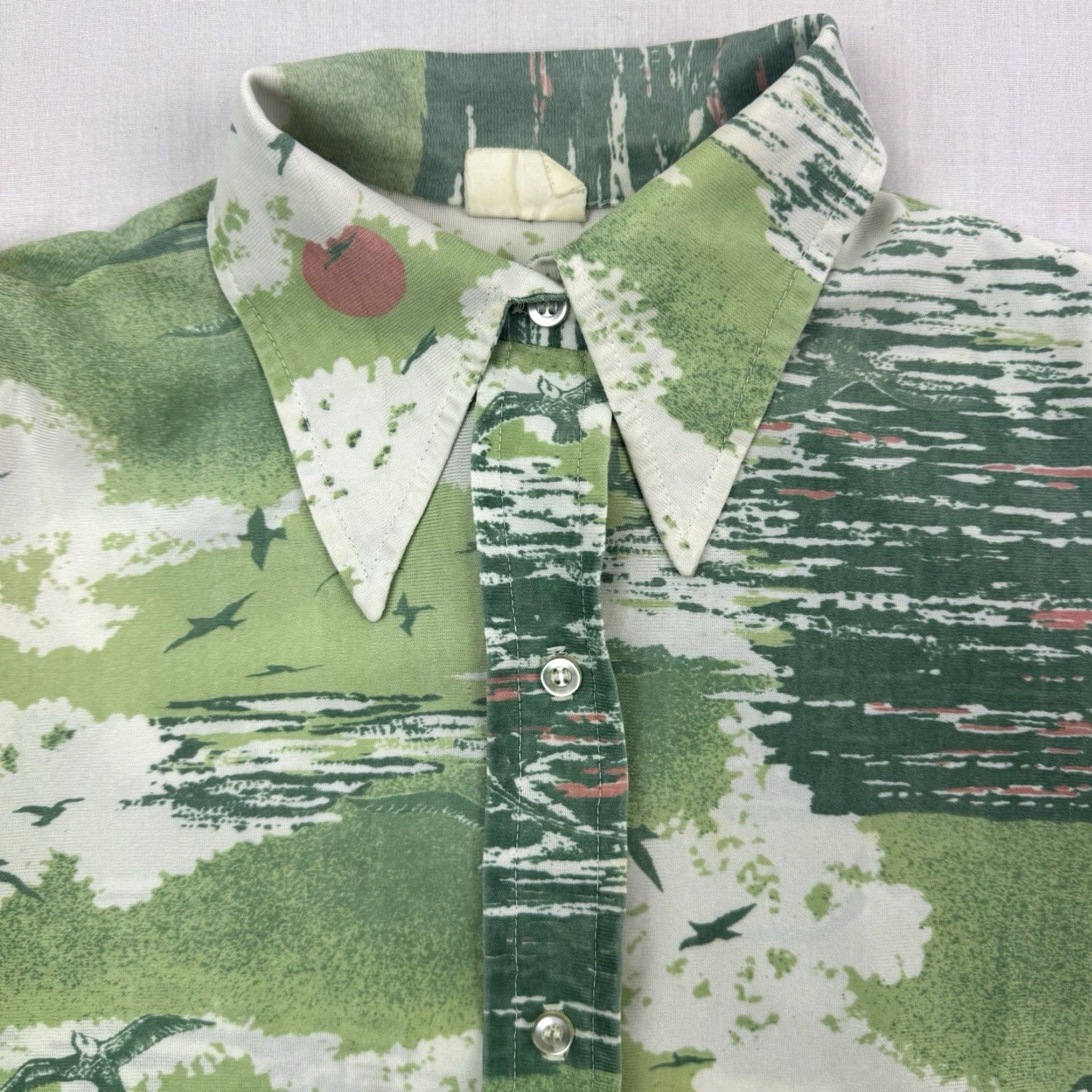 MCM VINTAGE MCM Button-Up Womens Small S Collared 60s 70s Mid Century Modern Rayon Green Long Sleeve Printed Clothing Size S / US 4 / IT 40 - 6 Thumbnail