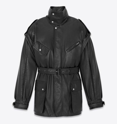 Saint Laurent Paris o1bcso1str0325 Belted Coat In Lambskin in Black Size L / US 10 / IT 46 - 1 Thumbnail