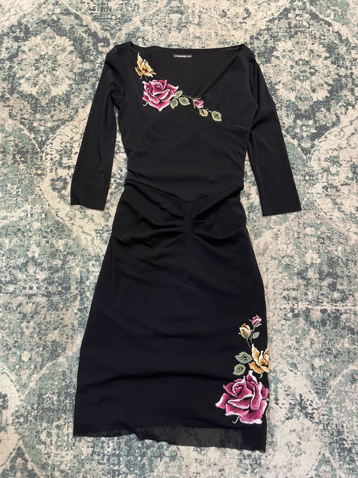 Vivienne Tam SS98 Vivienne Tam Flower Embroidery Layered Black Dress Size XS / US 0-2 / IT 36-38 - 11 Thumbnail