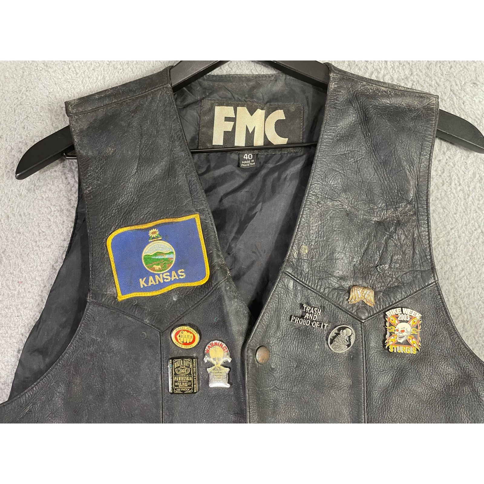 Fmc Vintage FMC Leather Biker Vest Size 40 Patched Sturgis Size US M / EU 48-50 / 2 - 3 Thumbnail