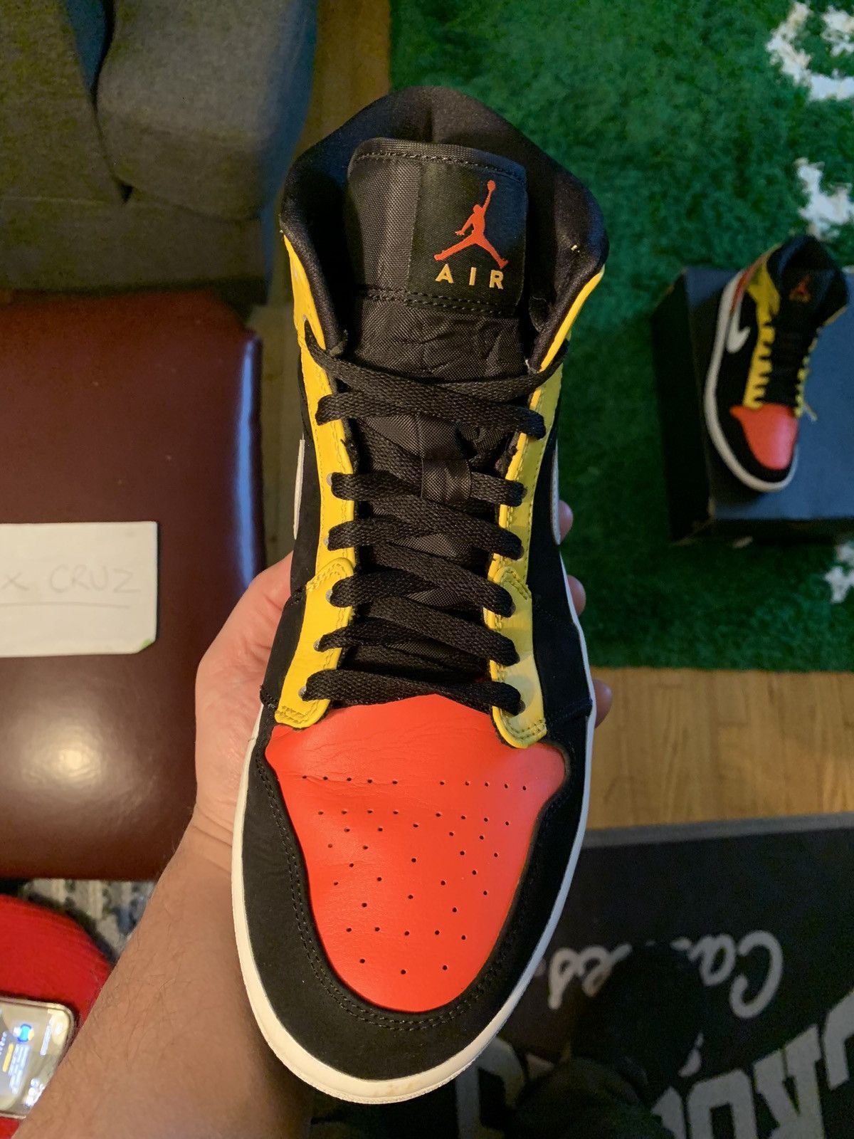 Jordan Brand × Nike Jordan 1 Mid Black Amarillo Orange Size US 10.5 / EU 43-44 - 15 Thumbnail