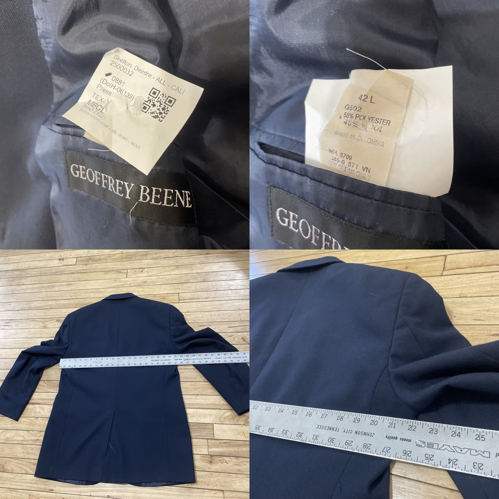 Geoffrey Beene Geoffrey Beene Blazer Mens 42 Long Blue Wool Brass Button Single-Breasted 2 Piece Sportcoat Jacket Size 42R - 8 Thumbnail