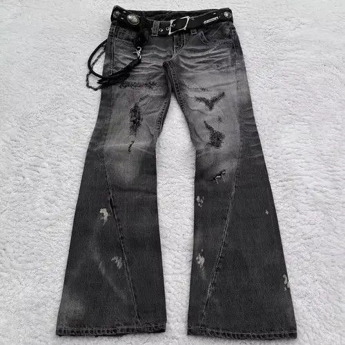 VIBE Y2K Micro Flared Washed Black Denim Pant Size US 36 / EU 52 - 4 Thumbnail