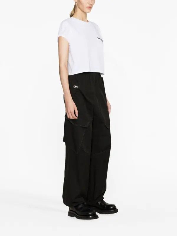 Balmain o1s1wg110725 Flocked Logo Cropped T-Shirt in White Size S / US 4 / IT 40 - 4 Thumbnail
