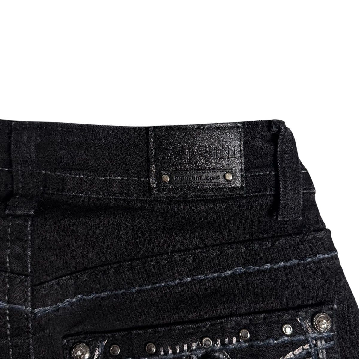Other Western Grunge Black Mid Rise Bootcut Rhinestone Denim Jeans Size 25" / US 0 / IT 36 - 12 Thumbnail