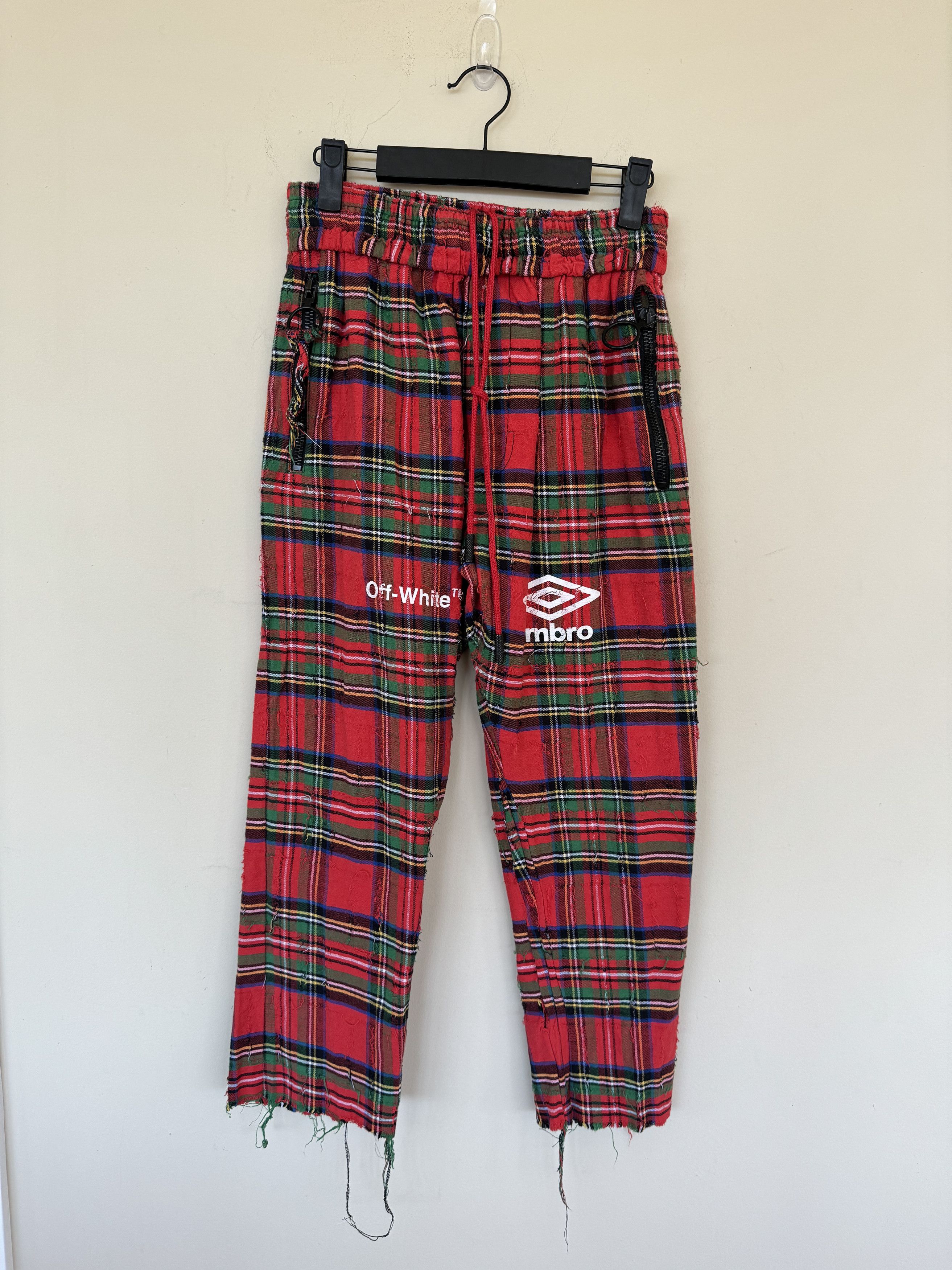 image of Off White x Umbro Plaid Pants in Red, Men's (Size 30)