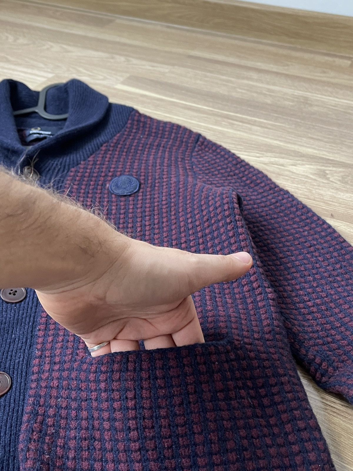 Fred Perry Fred Perry Two Tone Waffle Shawl Navy Red Wool Cardigan M Size US M / EU 48-50 / 2 - 5 Thumbnail