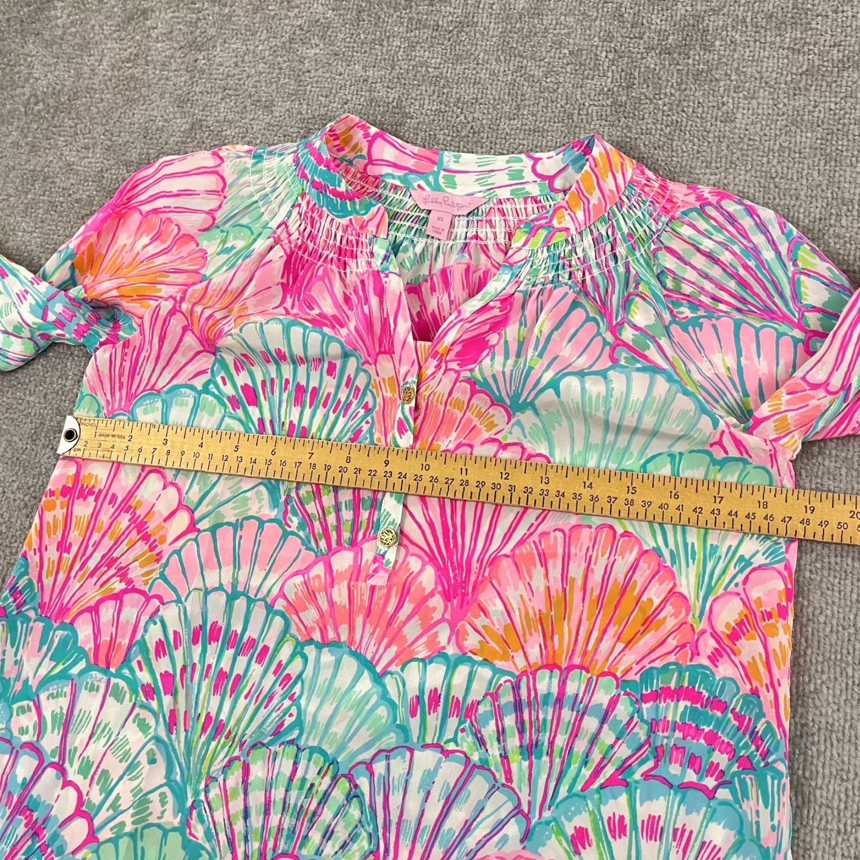 Lilly Pulitzer VINTAGE Lilly Pulitzer Elsa Silk Blouse Womens XS Summer Sea Shells Geometric Pattern Classic Style Size XS / US 0-2 / IT 36-38 - 5 Thumbnail