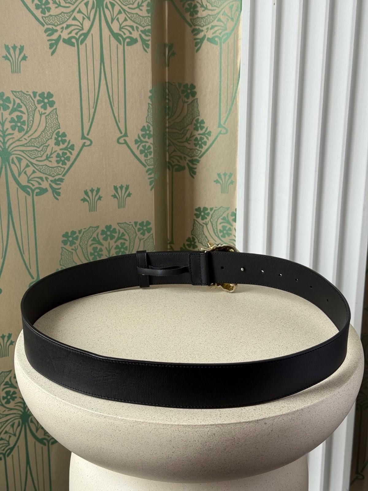 Gucci Gucci Tiger Head Rhinestines Black Leather Buckle Belt 95 Size 32 - 7 Thumbnail
