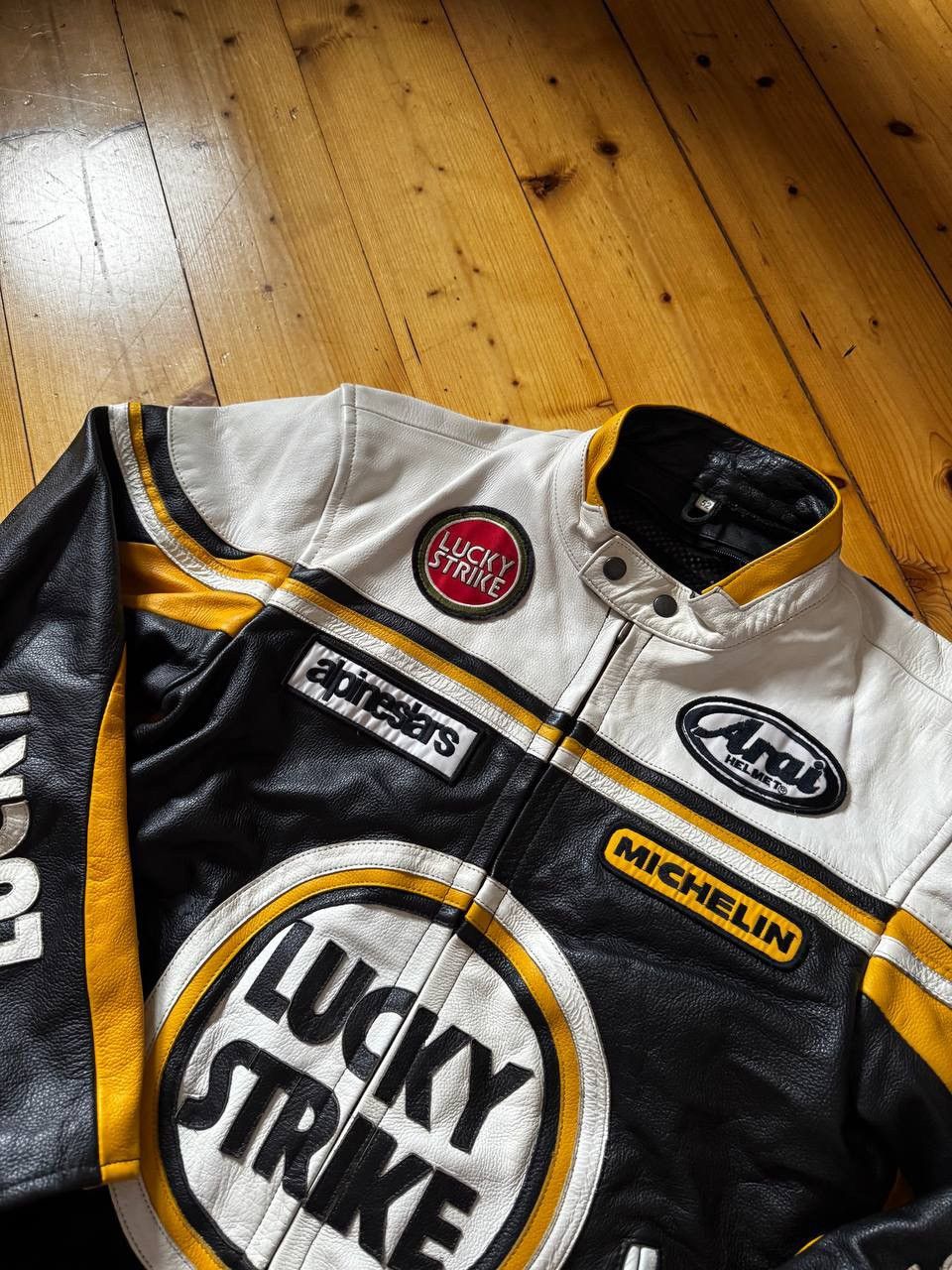 Genuine Leather 🔥Vintage Lucky Strike Racing Leather Jacket 90s Moto Y2K Size US M / EU 48-50 / 2 - 4 Thumbnail