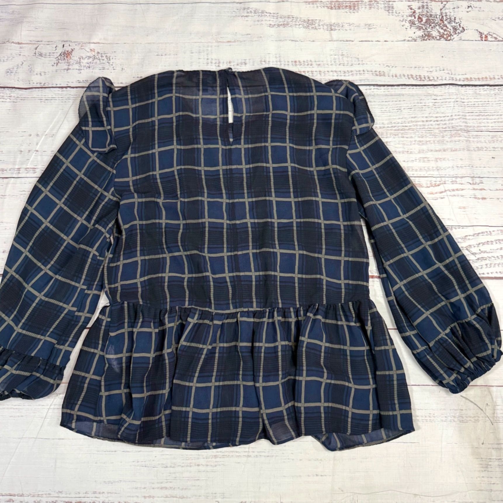 Vintage Current Air Womens XS Blue Plaid Long Sleeve Peplum Hem Blouse Keyhole Neck Size XS / US 0-2 / IT 36-38 - 5 Thumbnail