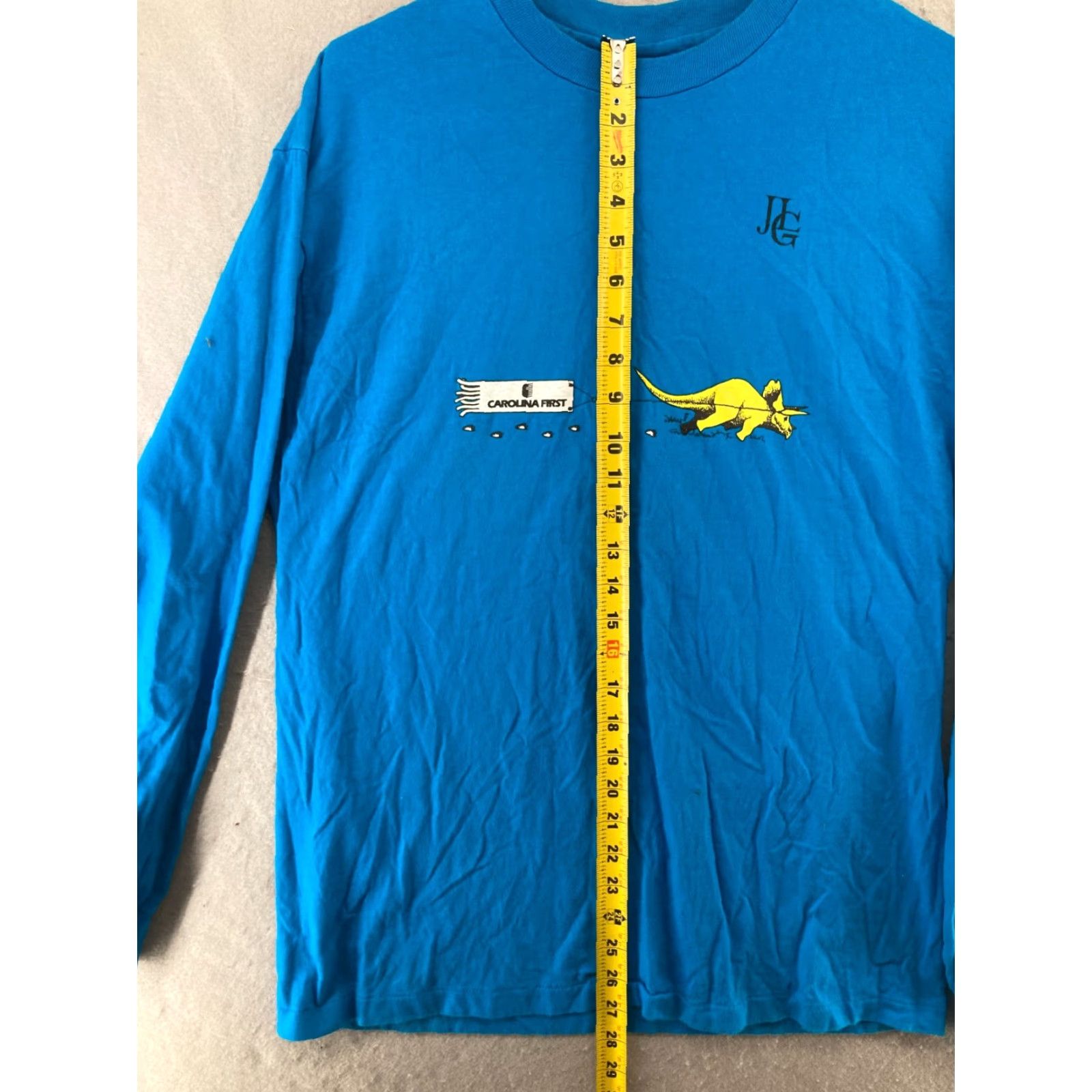 Hanes Dinamation Mens Shirt L Blue Carolina First Hanes Graphic Print 90s USA Dinosaur Crew Neck Cotton T-Shirt Size US L / EU 52-54 / 3 - 4 Thumbnail