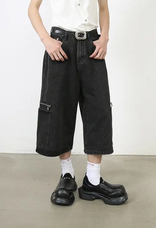 Other Black washed distressed street loose workwear denim shorts Size US 32 / EU 48 - 3 Thumbnail